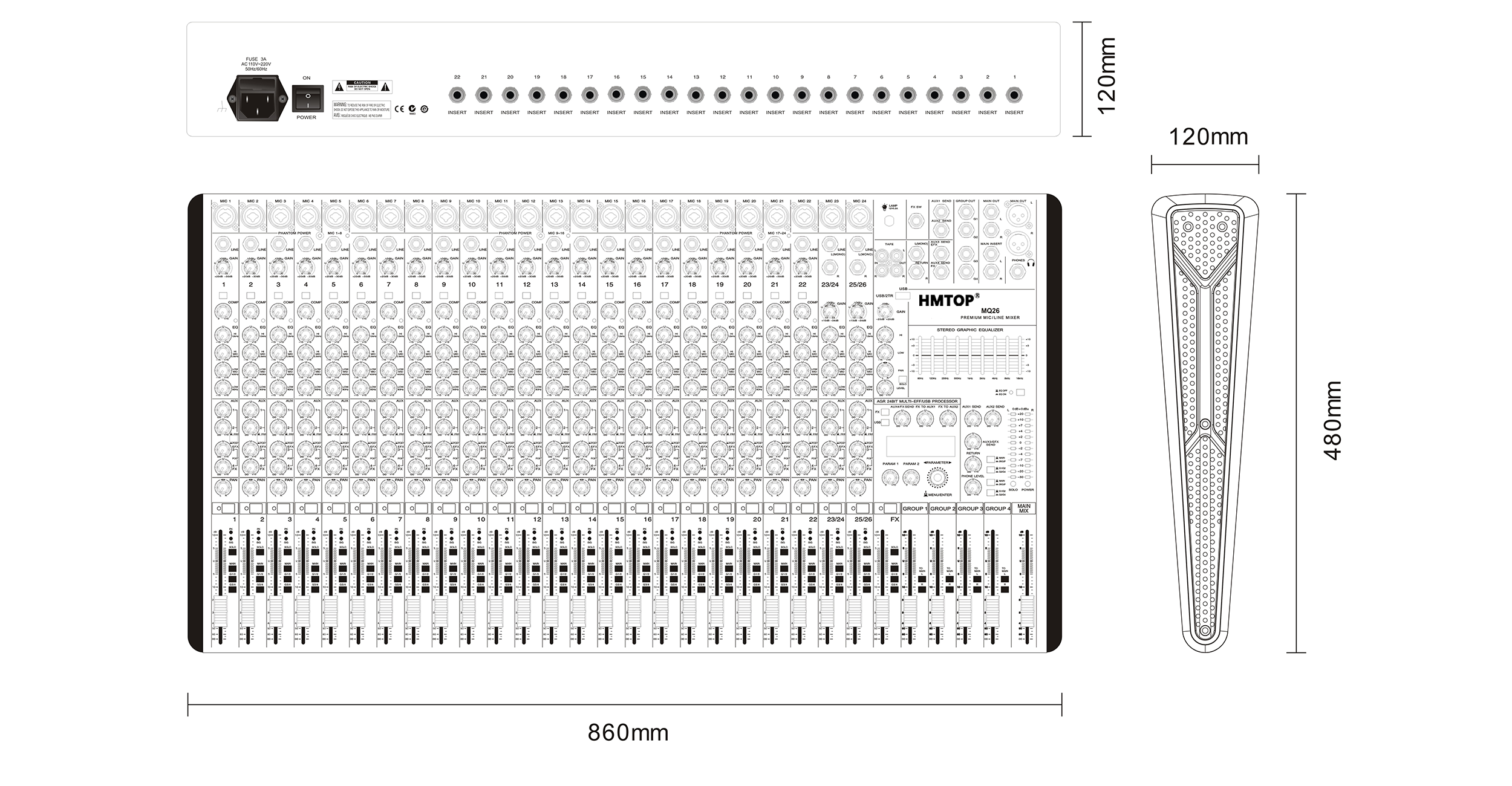 新商标图片-MQ26调音台尺寸图-新标