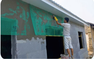 13. Exterior wall, net hanging and plastering