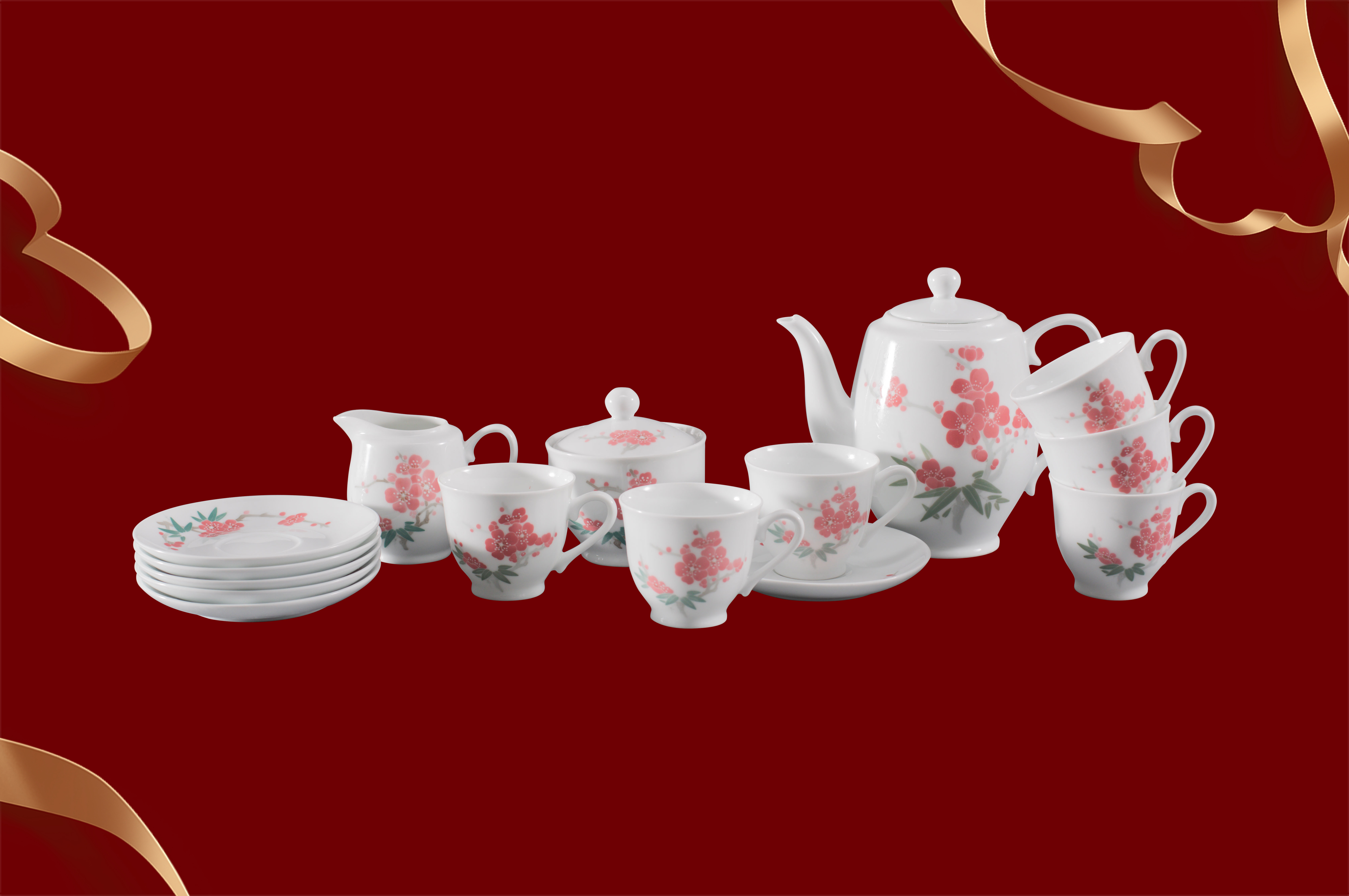 红官窑 国瓷·国礼瓷·梅竹同春咖啡具