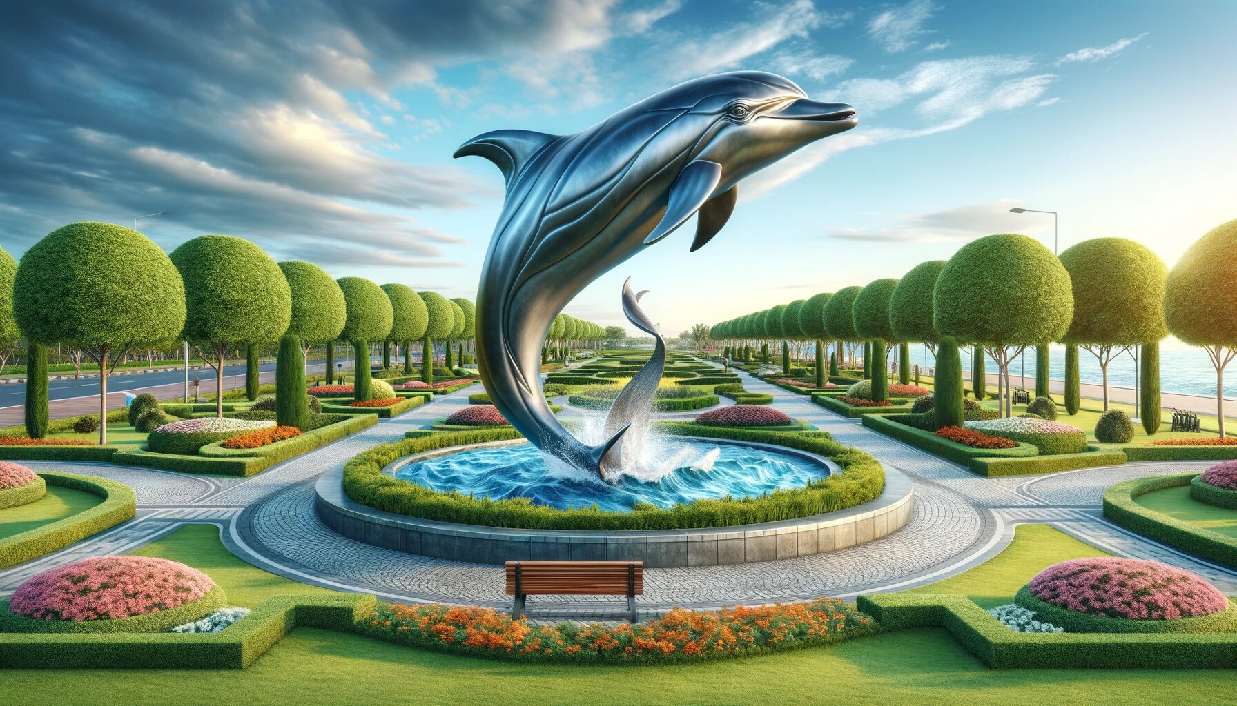金属海豚雕塑图片