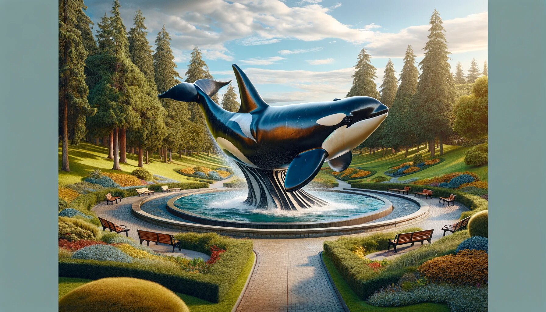 大型金属虎鲸雕塑图片