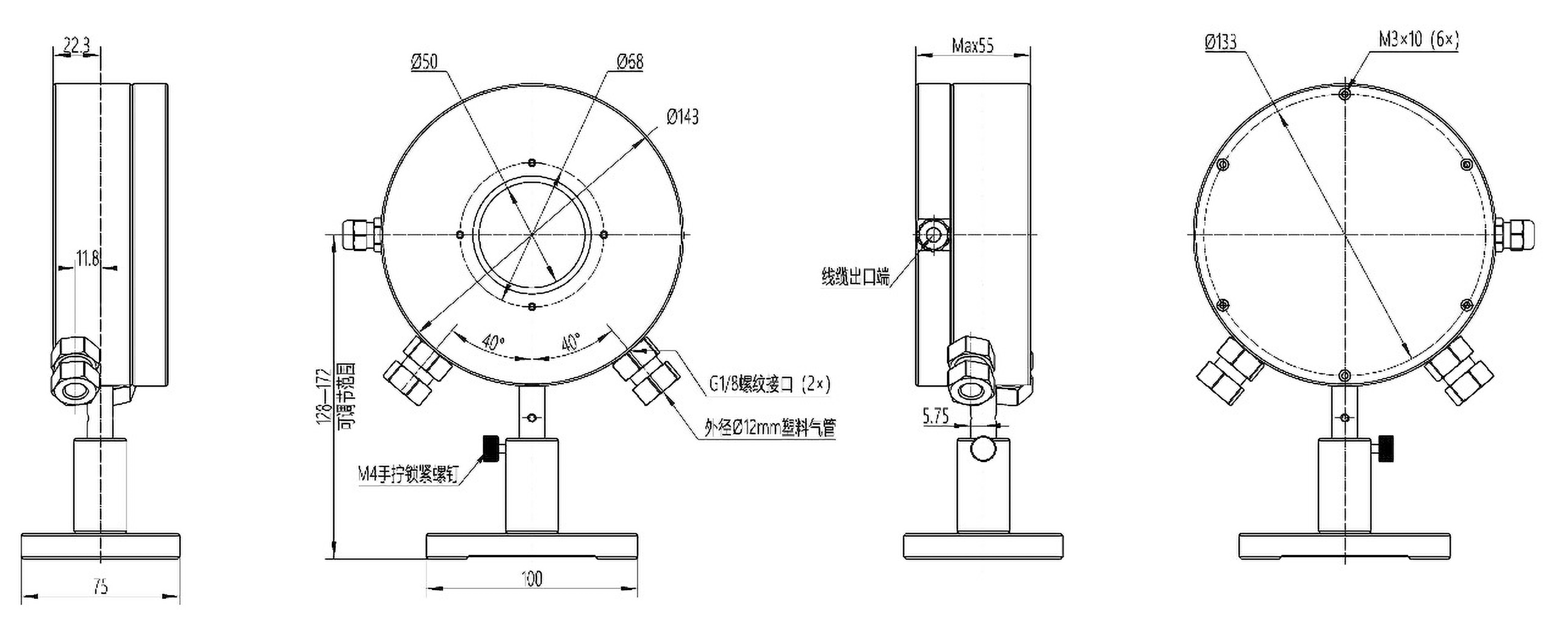 3000W-D50-YJ-水冷系列激光功率计尺寸图