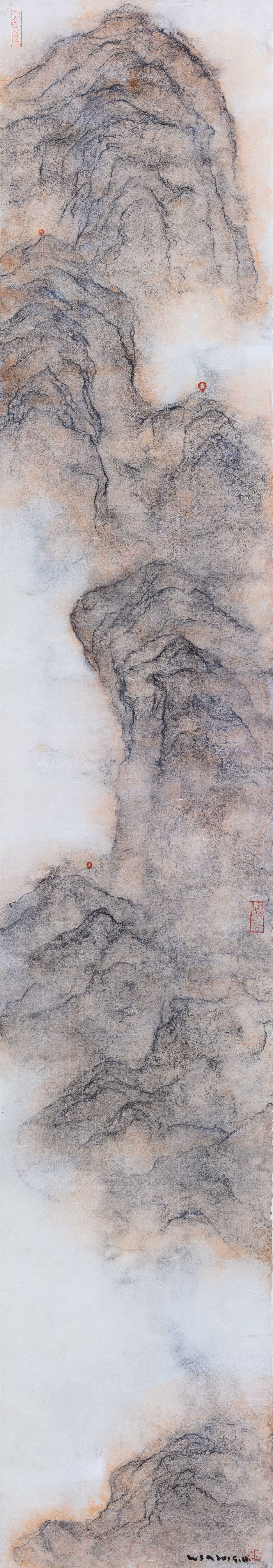 王绍强，云迹之三，TrailsofClouds03，紙本水墨，138×24cm，2019