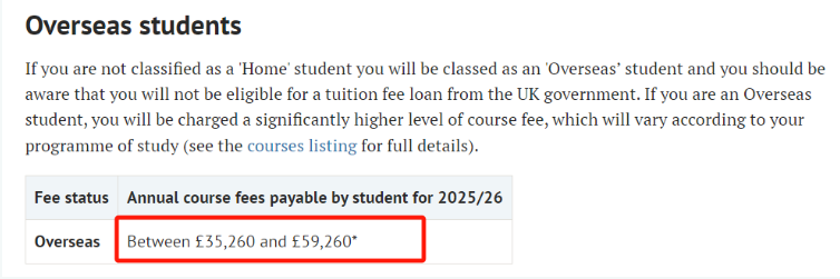 2025学年的英国本科学费