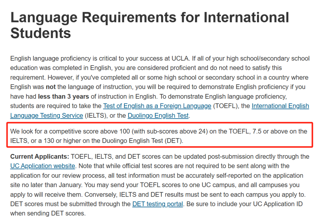 2026fall美本雅思托福多邻国语言成绩要求