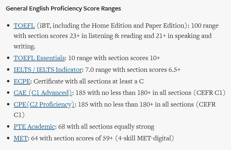 2026fall美本雅思托福多邻国语言成绩要求