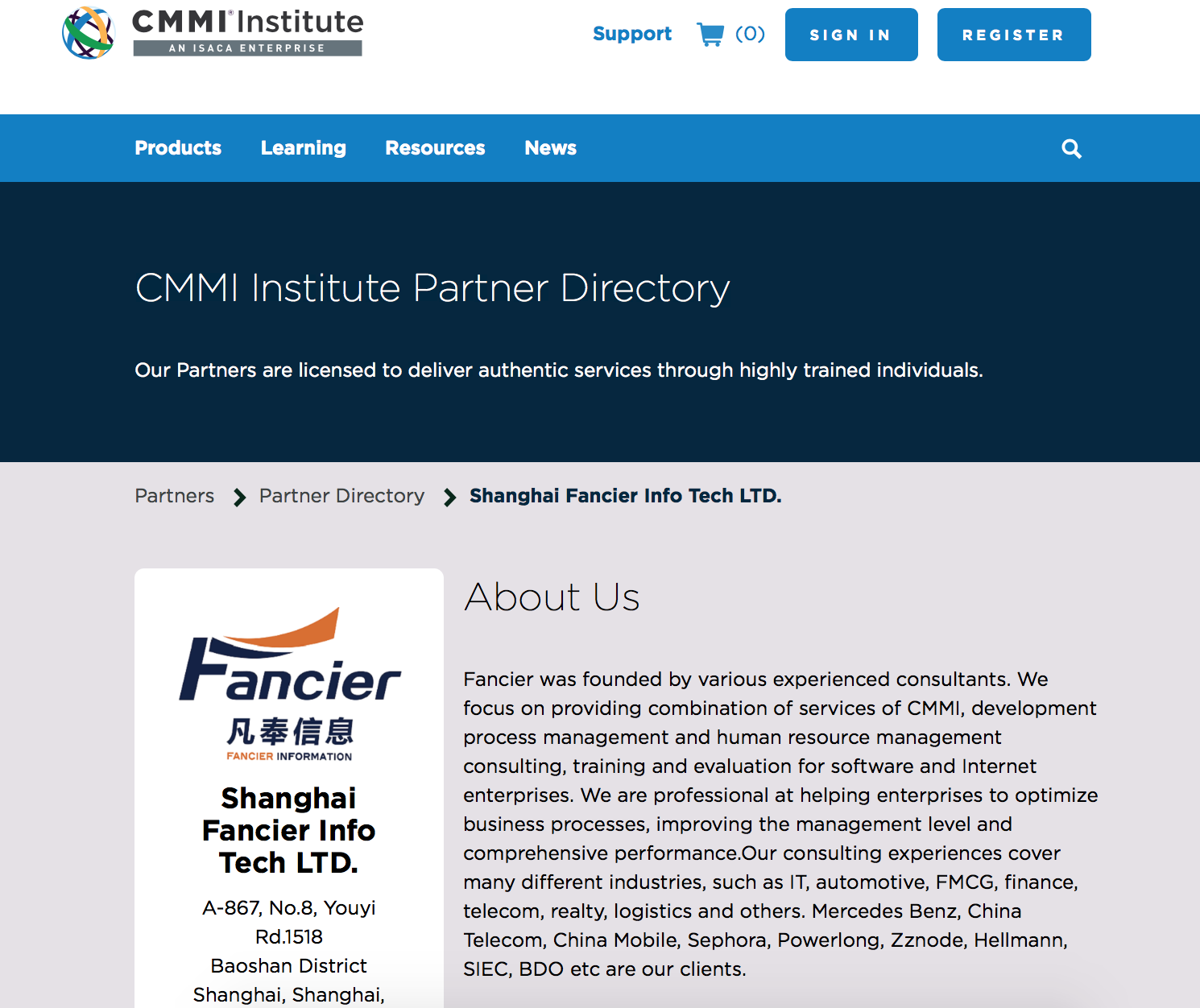 CMMI Partner证明-Fancier凡奉信息