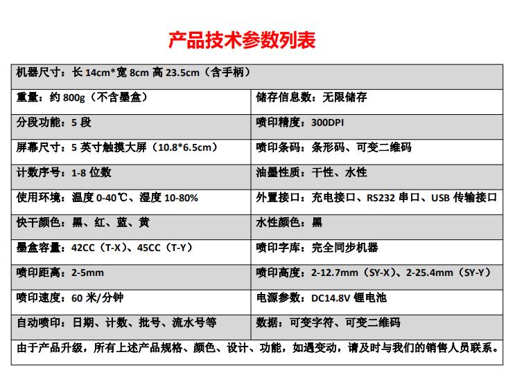 成都申越SY-X/Y 智能彩色触屏流水线手持打码机产品参数