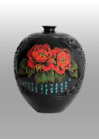龙山黑陶百花罐珐琅彩工艺品