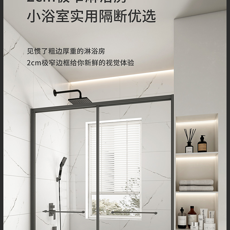 网红枪灰一字屏极简淋浴房浴室隔断玻璃房干湿分离简约卫生间