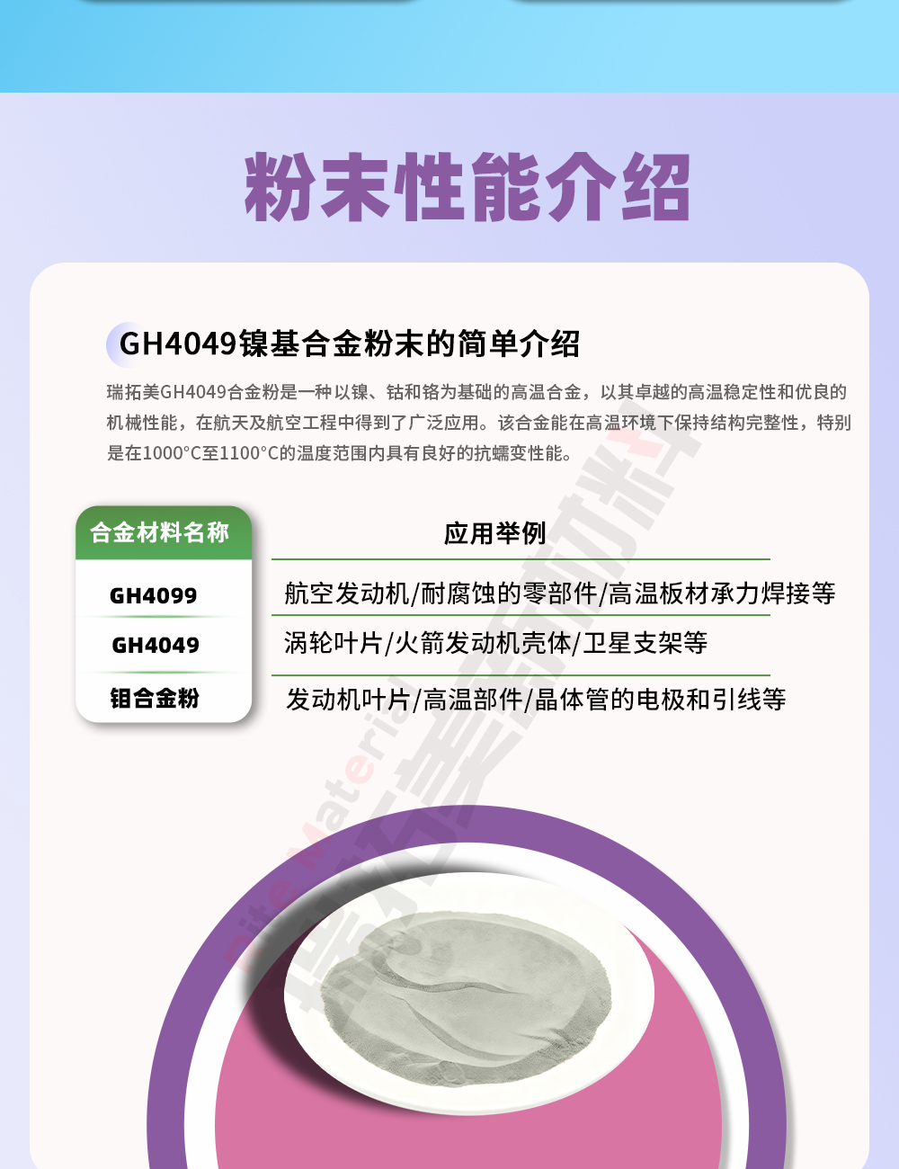 高纯度 GH4049 镍基高温合金粉末 抗蠕变抗氧化 燃气轮机 / 核电装备核心材料 抗腐蚀 航空航天专用 涡轮叶片 / 燃烧室原料-瑞拓美企业官网