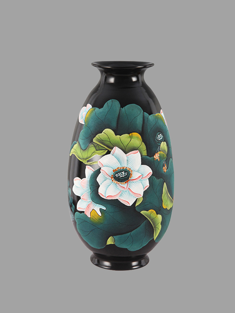 龙山黑陶彩陶荷花牡丹花瓶