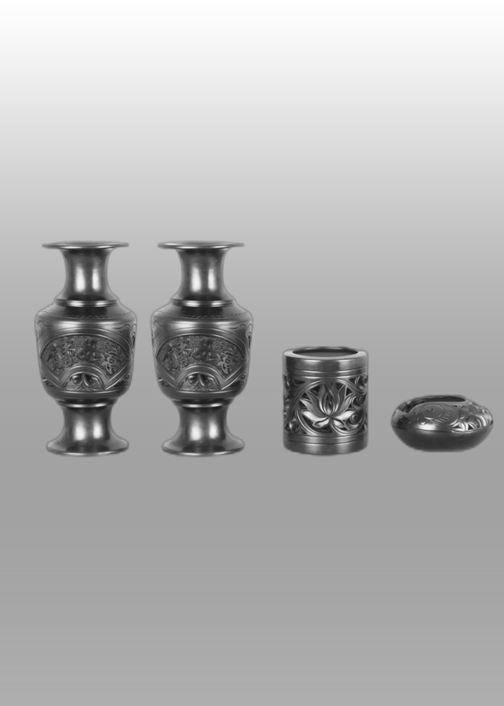 龙山黑陶四件套装手工陶瓷工艺礼品-3