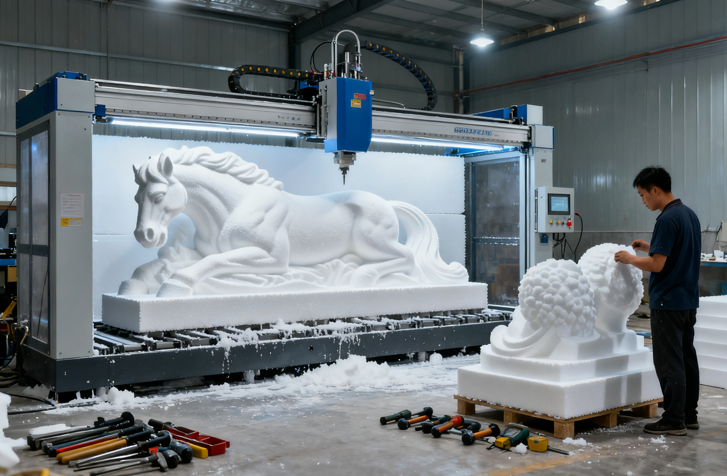 异形创意雕塑，通过工业级 3D 打印成型，经环氧树脂强化、喷漆 / UV 喷印上色。