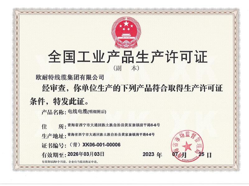 全国工业生产许可证副本