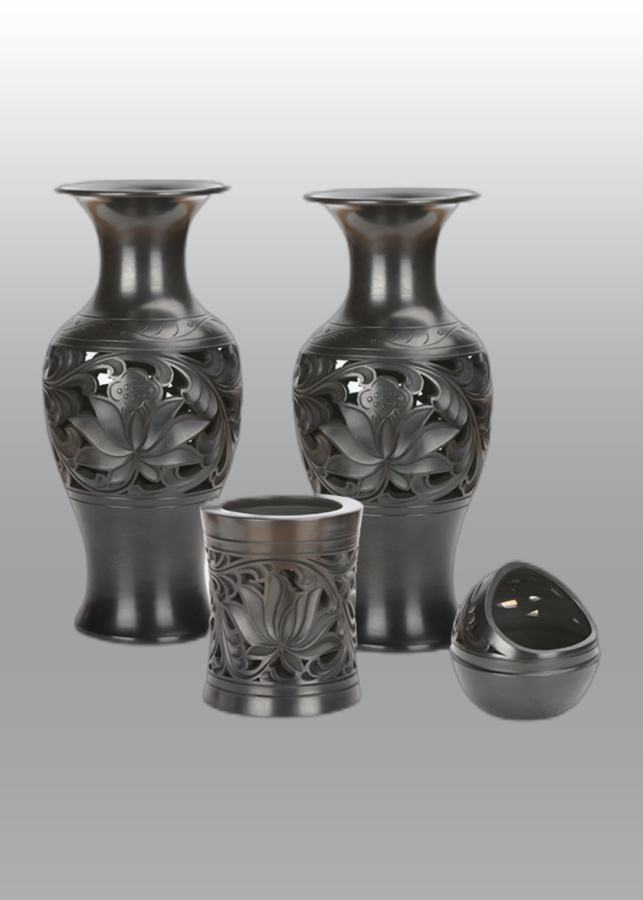 龙山黑陶工艺品中式简约家居花瓶摆件-2