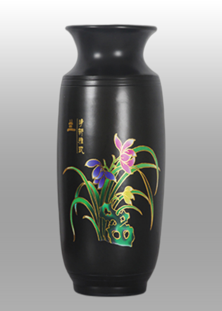 龙山黑陶工艺品梅兰竹菊花瓶