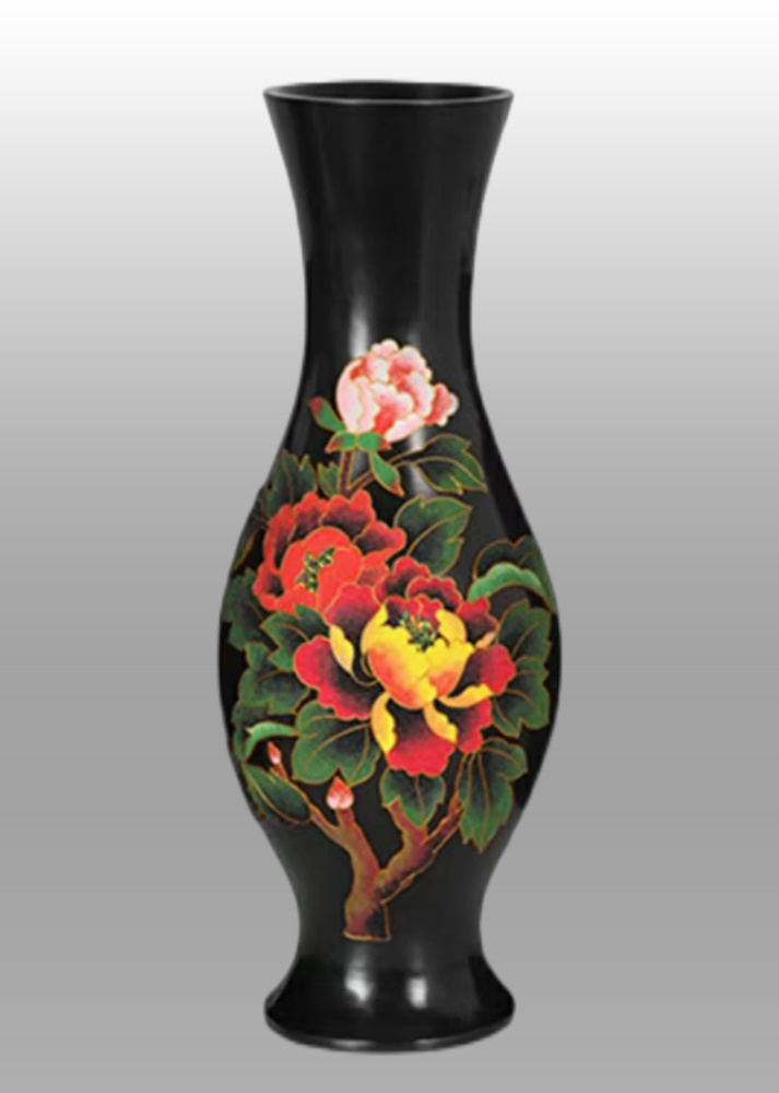 龙山黑陶金丝牡丹花瓶