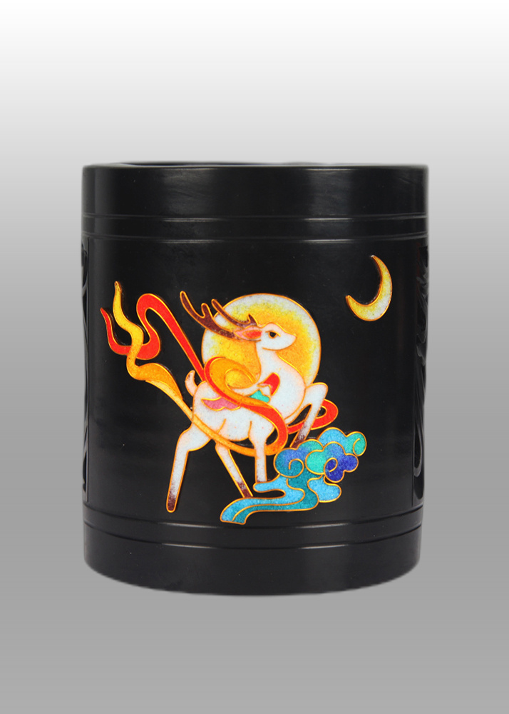 龙山黑陶手工笔筒景