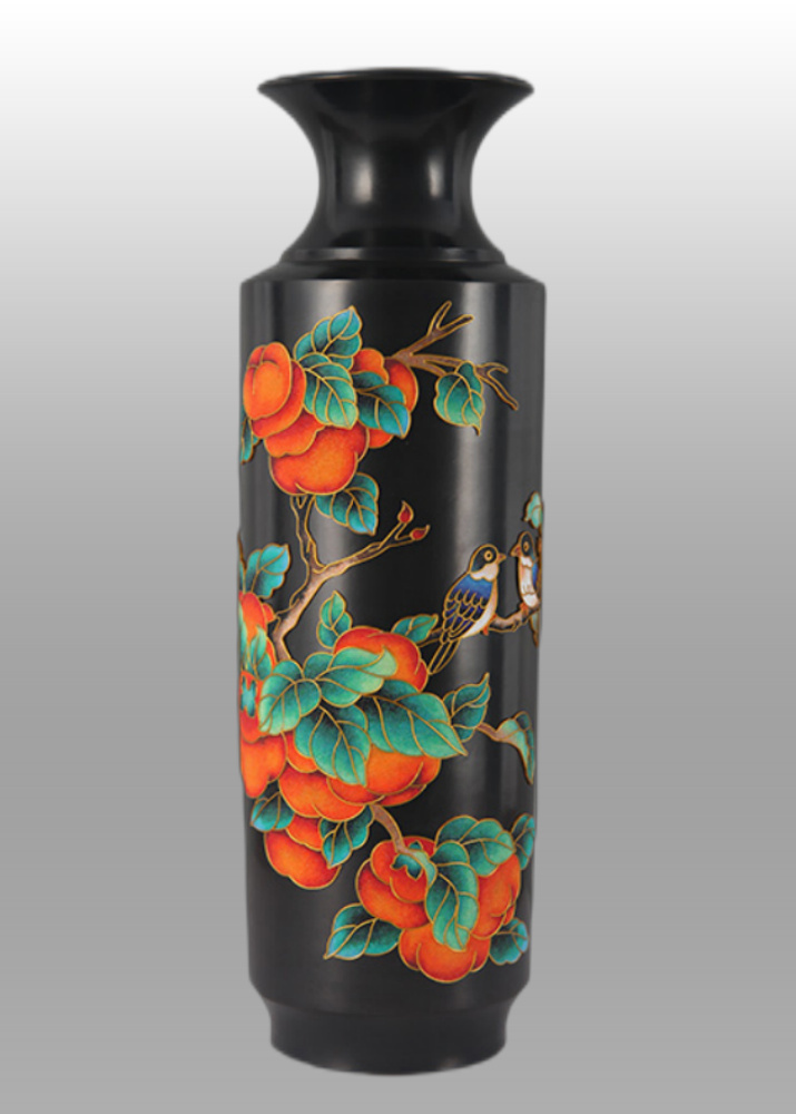 龙山黑陶景泰蓝花瓶