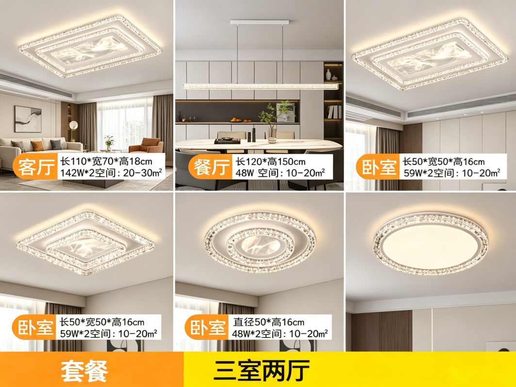 轻奢客厅大灯水晶吸顶灯中山灯具套餐组合-主图-6