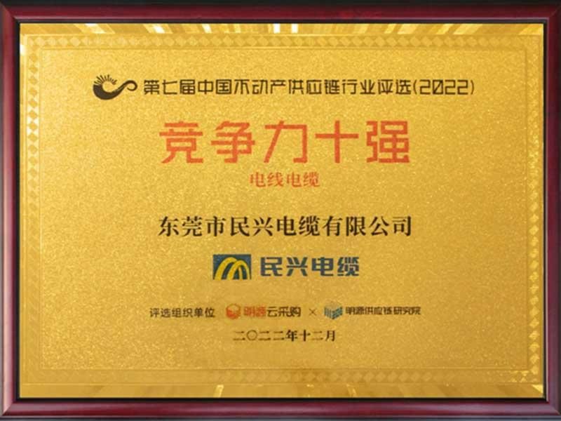 中国不动产供应链行业竞争力十强-电线电缆类前三强
