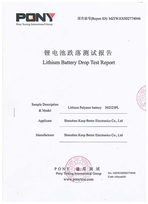 Lithium Battery Drop Test Report
