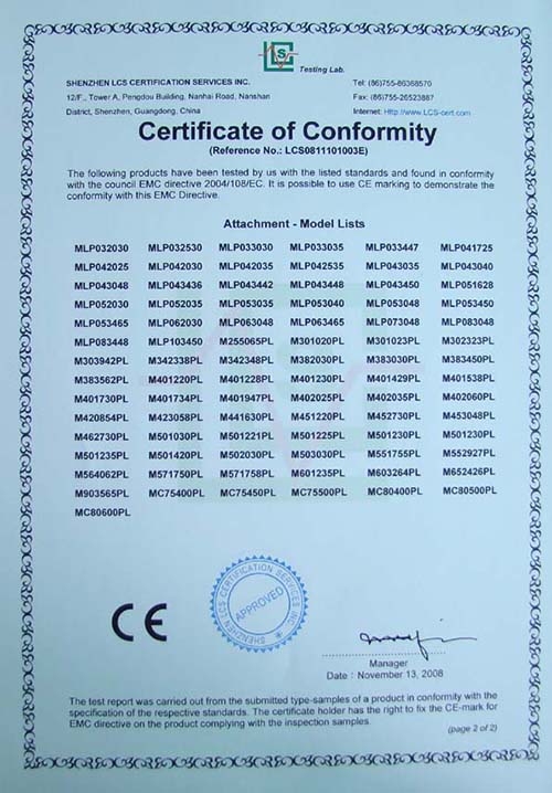Certificate of Conformity