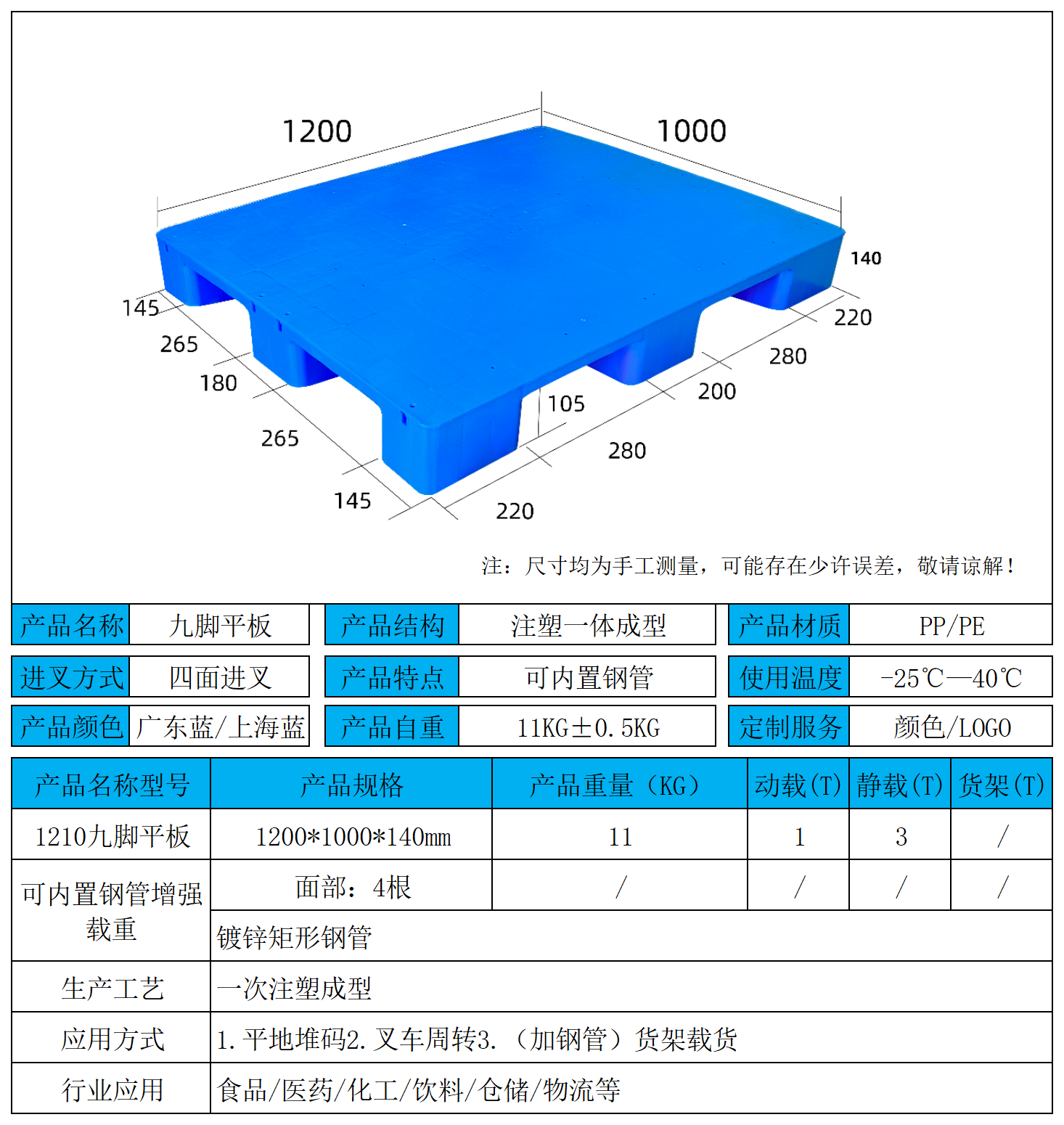注塑产品规格图片-注塑产品参数图文版_1210平板九脚注塑