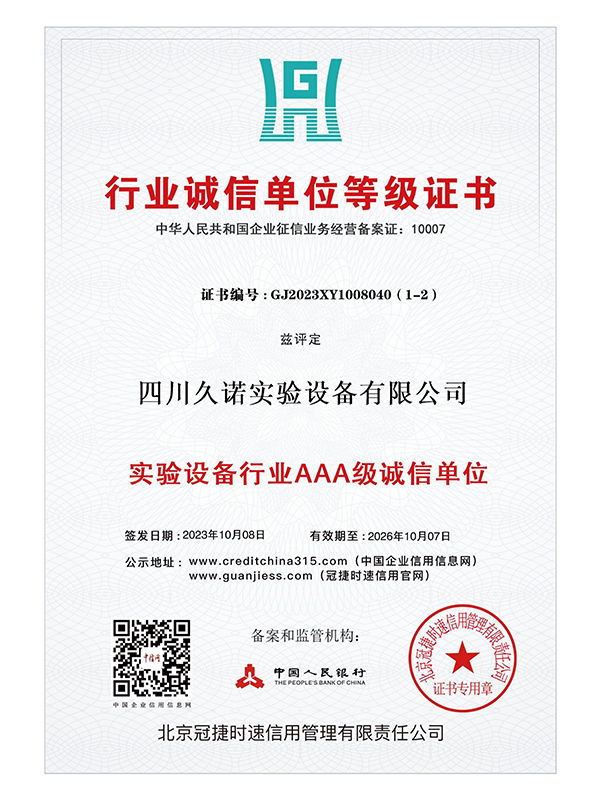 行业诚信单位等级证书